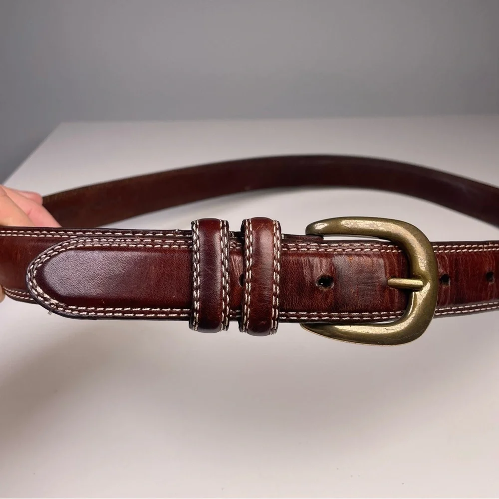 Oil Tanned Cowhide Belt Brown with Contrast Stitching Size 38
